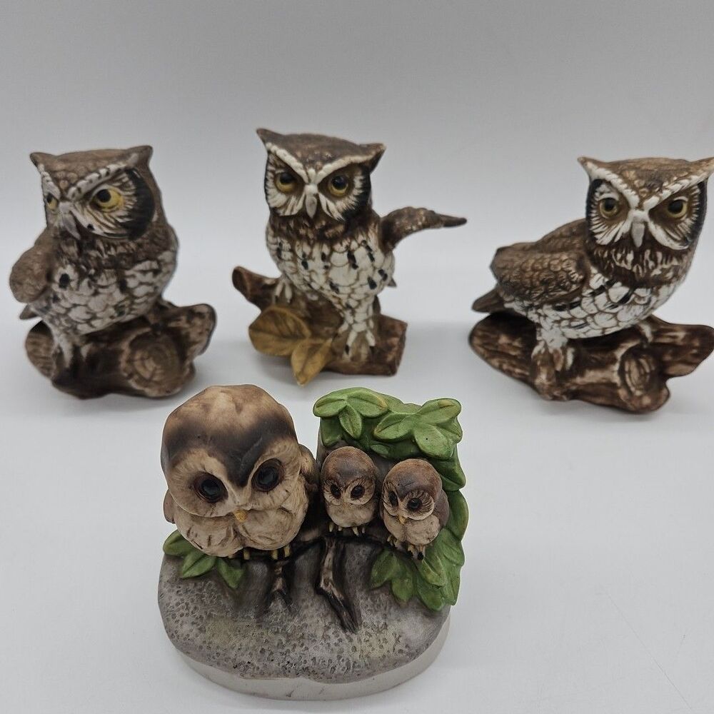 Vtg Homco Porcelain Barn Owl Figurines Set of 3 #1114+UCGC Collectibles
